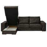 Hoekbank Gurabo met chaise longue geweven stof - Microvezel Yaka: Zwart-Bruin - Longchair vooraanzicht links