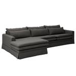 Hoekbank Dailman chaise longue Geweven stof Haiba: Antracietkleurig - Longchair vooraanzicht links