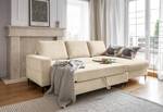 Hoekbank Sagata met chaise longue Corduroy Onika: Beige - Longchair vooraanzicht rechts - Met slaapfunctie