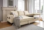 Hoekbank Sagata met chaise longue Corduroy Onika: Beige - Longchair vooraanzicht rechts - Met slaapfunctie