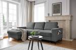 Hoekbank Sagata met chaise longue Corduroy Onika: Antracietkleurig - Longchair vooraanzicht links - Met slaapfunctie