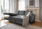 Hoekbank Sagata met chaise longue Corduroy Onika: Antracietkleurig - Longchair vooraanzicht links - Met slaapfunctie