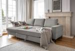 Ecksofa Sagata mit Longchair Cordstoff Onika: Grau - Longchair davorstehend links - Mit Schlaffunktion