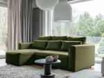 Ecksofa Ireu mit Longchair Longchair universal - Flachgewebe Nea: Olivgrün