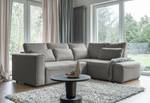 Ecksofa Ireu mit Ottomane Longchair universal - Flachgewebe Nea: Dunkelgrau