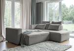 Ecksofa Ireu mit Ottomane Longchair universal - Flachgewebe Nea: Dunkelgrau