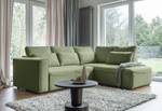 Ecksofa Ireu mit Ottomane Longchair universal - Flachgewebe Nea: Lindgrün