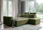 Ecksofa Ireu mit Ottomane Longchair universal - Flachgewebe Nea: Olivgrün