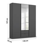 Armoire à portes battantes Style Up Gris métallisé - Largeur : 136 cm - Avec portes miroir