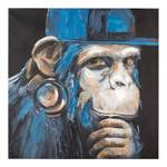 Leinwandbild Affe mit Kopfhörern Canvas / Kiefer, Massiv - Schwarz