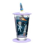 Drinkglas Bambini Avventura set van 3 transparant glas/silicone - Donkerblauw - Hoogte: 14 cm