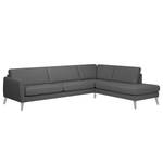 Ecksofa Tuena mit Ottomane Webstoff Inas: Basalt - Ottomane davorstehend rechts