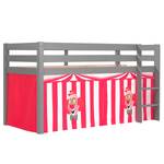 Spielbett Pino Kiefer Massiv - 90 x 200 cm - Grau / Rot - Mit Vorhang - Mit Leiter