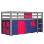 Spielbett Pino Kiefer Massiv - 90 x 200 cm - Grau / Dunkelblau - Mit Vorhang - Mit Leiter