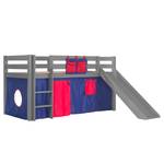 Spielbett Pino Kiefer Massiv - 90 x 200 cm - Grau / Dunkelblau - Mit Vorhang - Mit Leiter - Mit Rutsche