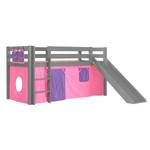 Spielbett Pino Kiefer Massiv - 90 x 200 cm - Grau / Pink - Mit Vorhang - Mit Leiter - Mit Rutsche