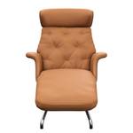 Ligfauteuil BLOMST Leer Danbi: Cognac - Chroomkleurig glanzend - Notenboom