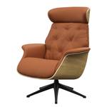 Relaxfauteuil BLOMST Leer Danbi: Kastanjebruin - Hoogte: 110 cm - Zwart - Zonder hocker - Eik