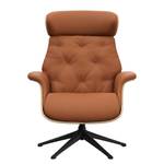 Relaxfauteuil BLOMST Leer Danbi: Kastanjebruin - Hoogte: 110 cm - Zwart - Zonder hocker - Eik