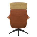 Relaxfauteuil BLOMST Leer Danbi: Kastanjebruin - Hoogte: 110 cm - Zwart - Zonder hocker - Eik