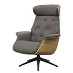 Relaxfauteuil BLOMST Leer Danbi: Bruin - Hoogte: 112 cm - Zwart - Zonder hocker - Eik