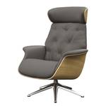 Fauteuil relax BLOMST Cuir Danbi: Marron - Hauteur : 112 cm - Chrome brillant - Sans repose-pieds - Chêne