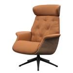 Relaxfauteuil BLOMST Leer Danbi: Cognac - Hoogte: 112 cm - Zwart - Zonder hocker - Notenboom