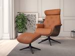 Relaxfauteuil BLOMST Leer Danbi: Kastanjebruin - Hoogte: 112 cm - Zwart - Zonder hocker - Notenboom