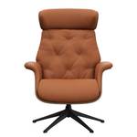 Relaxfauteuil BLOMST Leer Danbi: Kastanjebruin - Hoogte: 112 cm - Zwart - Zonder hocker - Notenboom