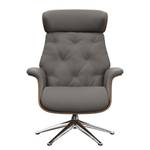 Relaxfauteuil BLOMST Leer Danbi: Bruin - Hoogte: 112 cm - Chroomkleurig glanzend - Zonder hocker - Notenboom