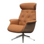 Relaxfauteuil BLOMST Leer Danbi: Cognac - Hoogte: 112 cm - Chroomkleurig glanzend - Zonder hocker - Notenboom