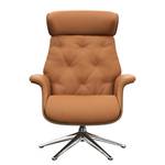 Fauteuil relax BLOMST Cuir Danbi: Cognac - Hauteur : 112 cm - Chrome brillant - Sans repose-pieds - Noyer