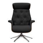 Relaxfauteuil BLOMST Leer Danbi: Zwart - Hoogte: 118 cm - Chroomkleurig glanzend - Zonder hocker - Notenboom