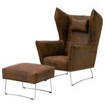 Fauteuil Caleta geweven stof - Microvezel Goda: Chocoladebruin - Met hocker