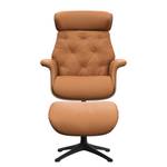 Relaxfauteuil BLOMST Leer Danbi: Cognac - Hoogte: 110 cm - Zwart - Met hocker - Notenboom