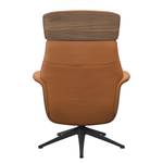 Relaxfauteuil BLOMST Leer Danbi: Cognac - Hoogte: 110 cm - Zwart - Met hocker - Notenboom