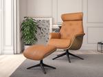 Relaxfauteuil BLOMST Leer Danbi: Cognac - Hoogte: 112 cm - Zwart - Met hocker - Eik