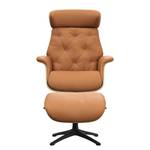 Fauteuil relax BLOMST Cuir Danbi: Cognac - Hauteur : 112 cm - Noir - Avec repose-pieds - Chêne