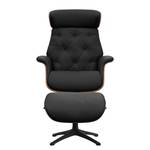 Relaxfauteuil BLOMST Leer Danbi: Zwart - Hoogte: 112 cm - Zwart - Met hocker - Notenboom