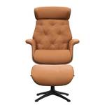 Fauteuil relax BLOMST Cuir Danbi: Cognac - Hauteur : 112 cm - Noir - Avec repose-pieds - Noyer