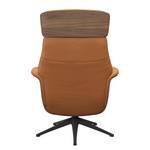 Relaxfauteuil BLOMST Leer Danbi: Cognac - Hoogte: 112 cm - Zwart - Met hocker - Notenboom