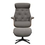 Relaxfauteuil BLOMST Leer Danbi: Bruin - Hoogte: 112 cm - Zwart - Met hocker - Notenboom