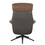 Relaxfauteuil BLOMST Leer Danbi: Bruin - Hoogte: 112 cm - Zwart - Met hocker - Notenboom