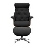 Relaxfauteuil BLOMST Leer Danbi: Zwart - Hoogte: 112 cm - Chroomkleurig glanzend - Met hocker - Notenboom