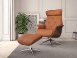 Fauteuil relax BLOMST Cuir Danbi: Marron châtaignier - Hauteur : 112 cm - Chrome brillant - Avec repose-pieds - Noyer