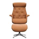 Fauteuil relax BLOMST Cuir Danbi: Cognac - Hauteur : 112 cm - Chrome brillant - Avec repose-pieds - Noyer