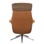 Fauteuil relax BLOMST Cuir Danbi: Cognac - Hauteur : 112 cm - Chrome brillant - Avec repose-pieds - Noyer