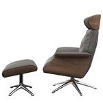 Fauteuil relax BLOMST Cuir Danbi: Marron - Hauteur : 112 cm - Chrome brillant - Avec repose-pieds - Noyer