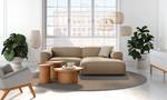 Ecksofa HUDSON mit XL-Longchair Cordstoff Snor: Taupe - Longchair davorstehend rechts