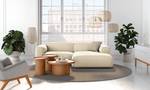 Ecksofa HUDSON mit XL-Longchair Cordstoff Snor: Beige - Longchair davorstehend rechts